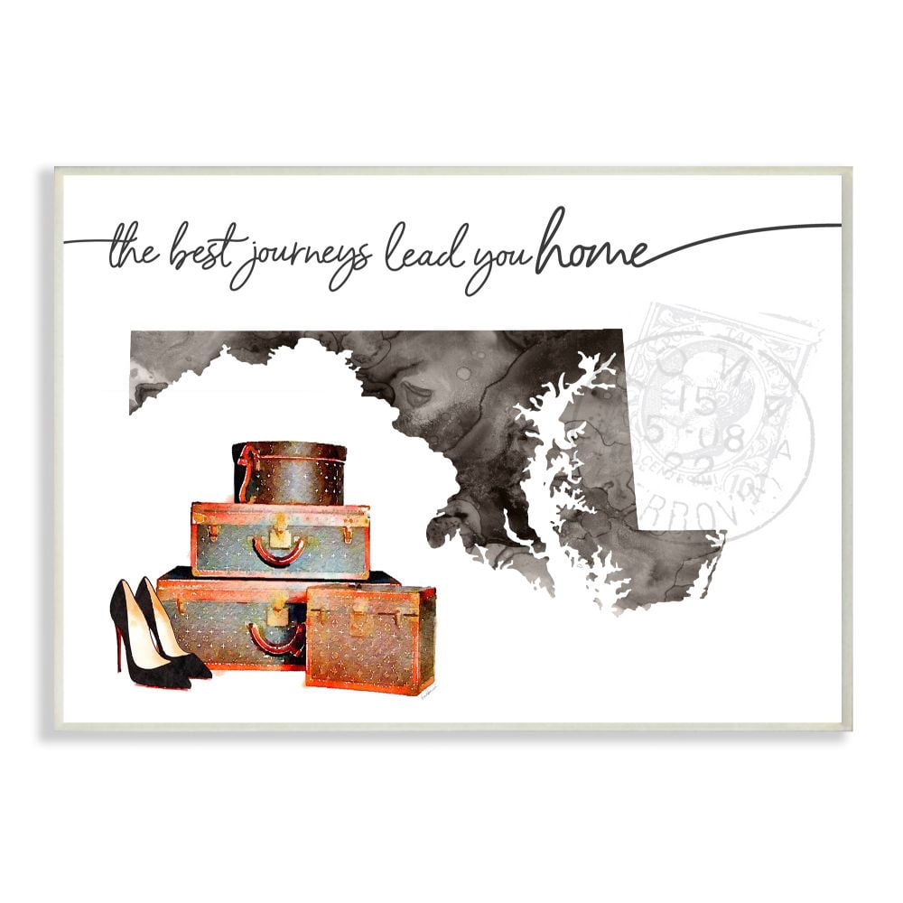 The Stupell Home Decor Collection Maryland State The Best Journeys Lead You Home Fashion Shoes and Luggage Illustration Wood Wall Art