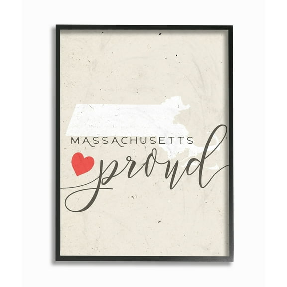 The Stupell Home Decor Collection Massachusetts Proud with Heart Framed Giclee Texturized Art