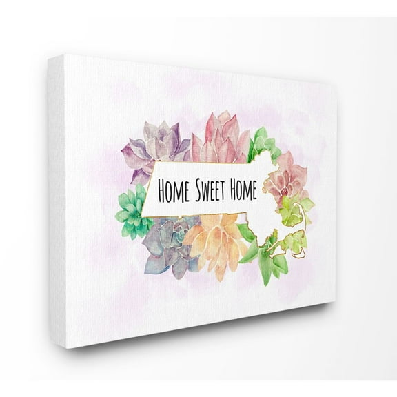 The Stupell Home Decor Collection Massachusetts State Home Sweet Home Succulent Watercolor Vignette Canvas Wall Art