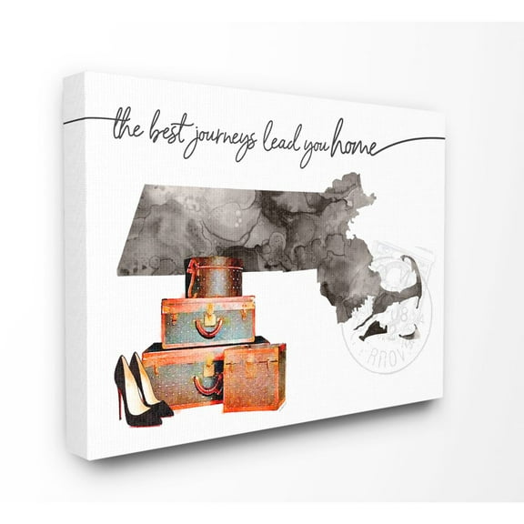 The Stupell Home Decor Collection Massachusetts State The Best Journeys Lead You Home Fashion Shoes and Luggage Illustration Canvas Wall Art