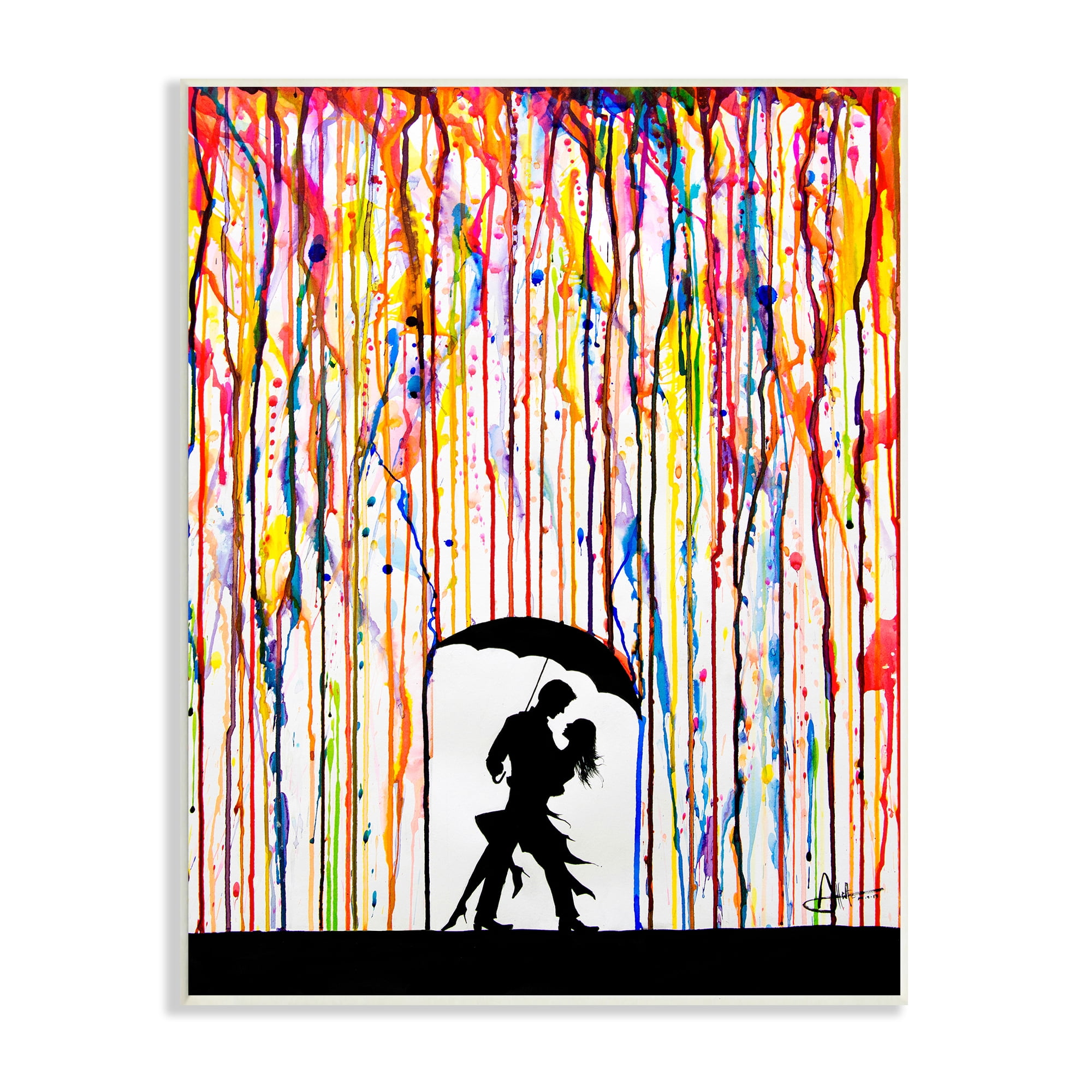 The Stupell Home Decor Collection Melting Colors Rainbow Rain Drops Umbrella Dancing Silhouette Wall Plaque Art, 12.5 x 18.5