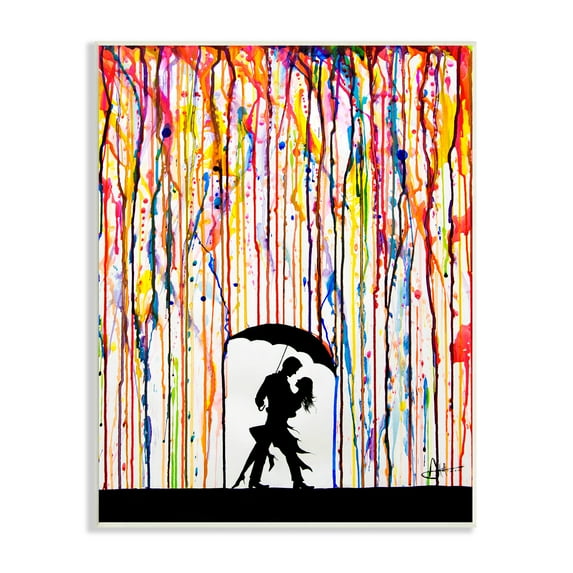 The Stupell Home Decor Collection Melting Colors Rainbow Rain Drops Umbrella Dancing Silhouette Wall Plaque Art, 12.5 x 18.5