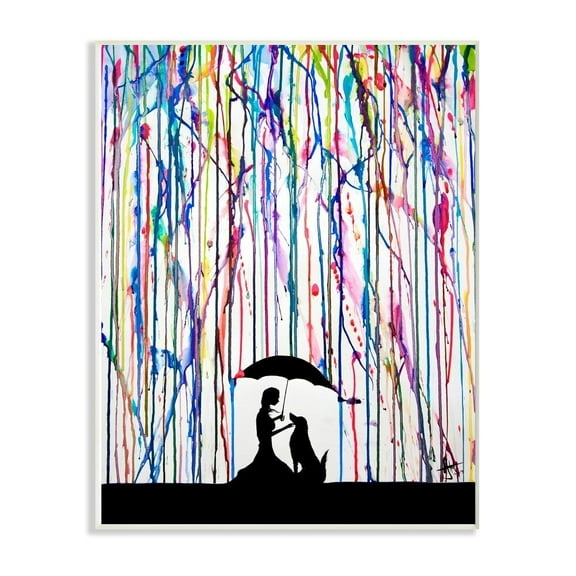 The Stupell Home Decor Collection Melting Colors Rainbow Rain Drops Umbrella Dog Silhouette Wall Plaque Art, 10 x 15