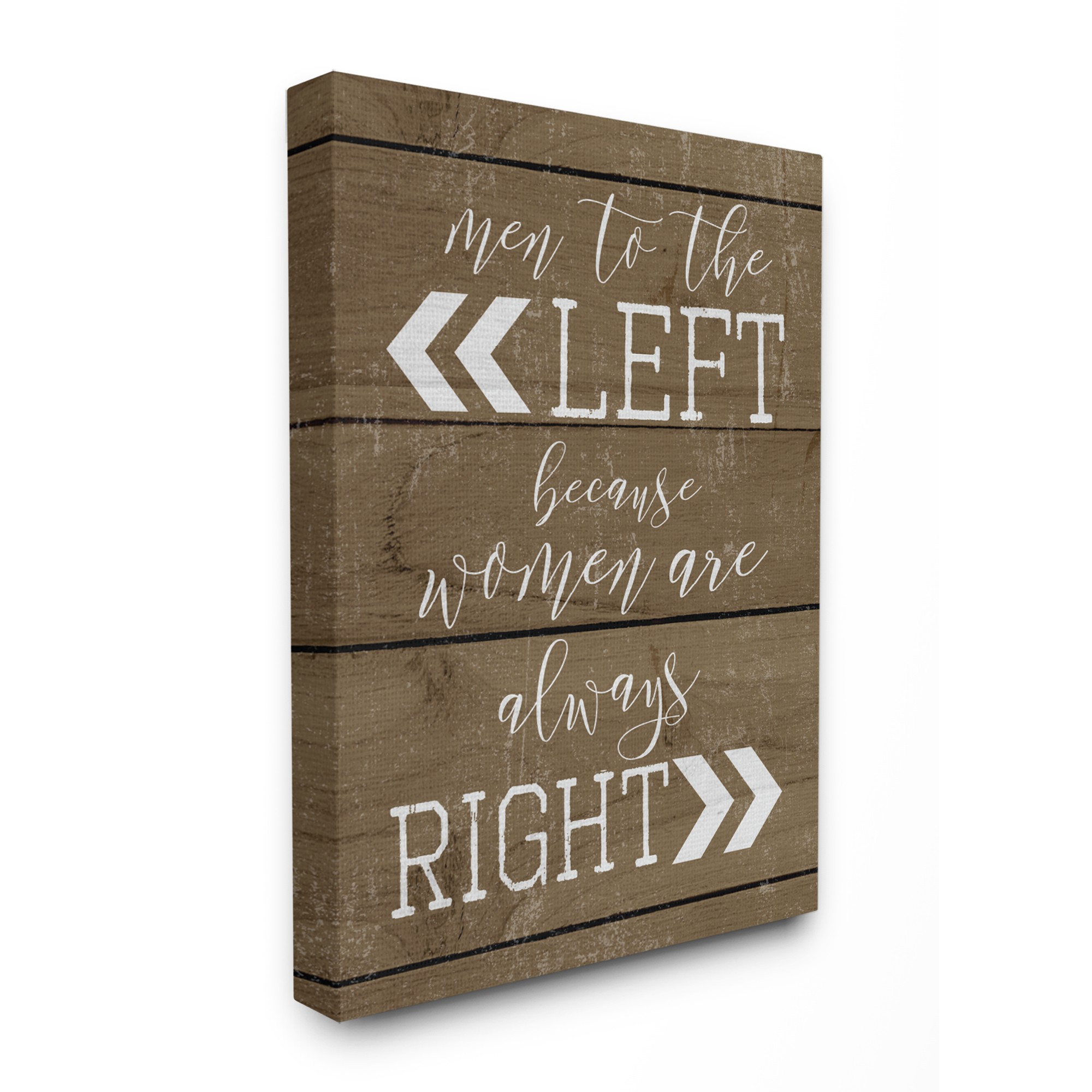 The Stupell Home Decor Collection Men Left Because Women Are Right Planked Look Oversized Stretched Canvas Wall Art, 24 x 1.5 x 30