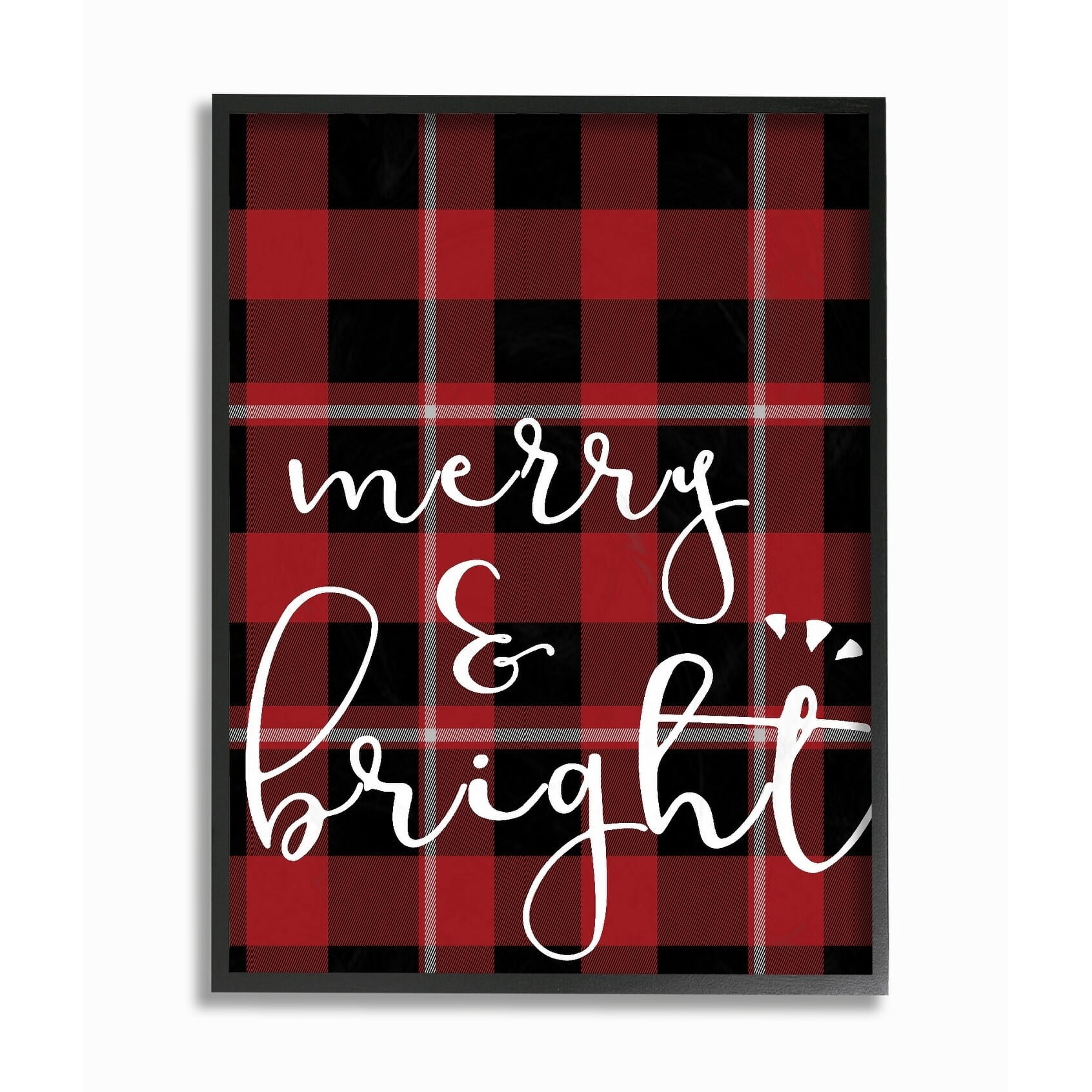 The Stupell Home Decor Collection Merry & Bright Plaid Typography Framed Giclee Texturized Art, 11 x 1.5 x 14