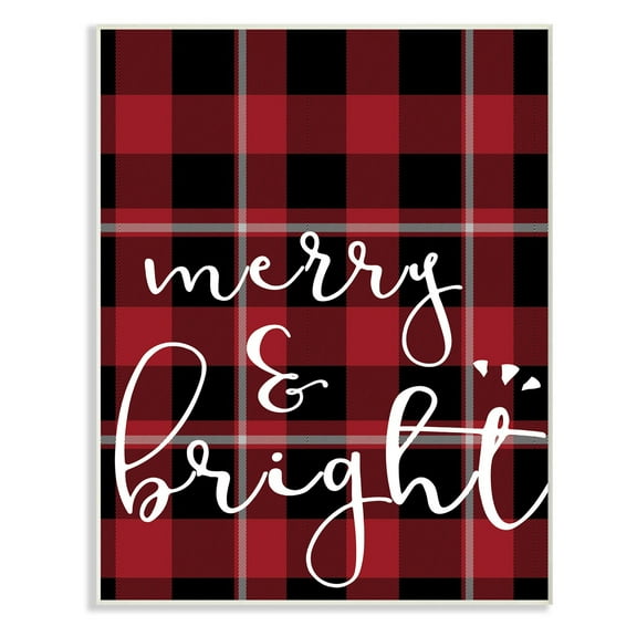 The Stupell Home Decor Collection Merry & Bright Plaid Typography Wall Plaque