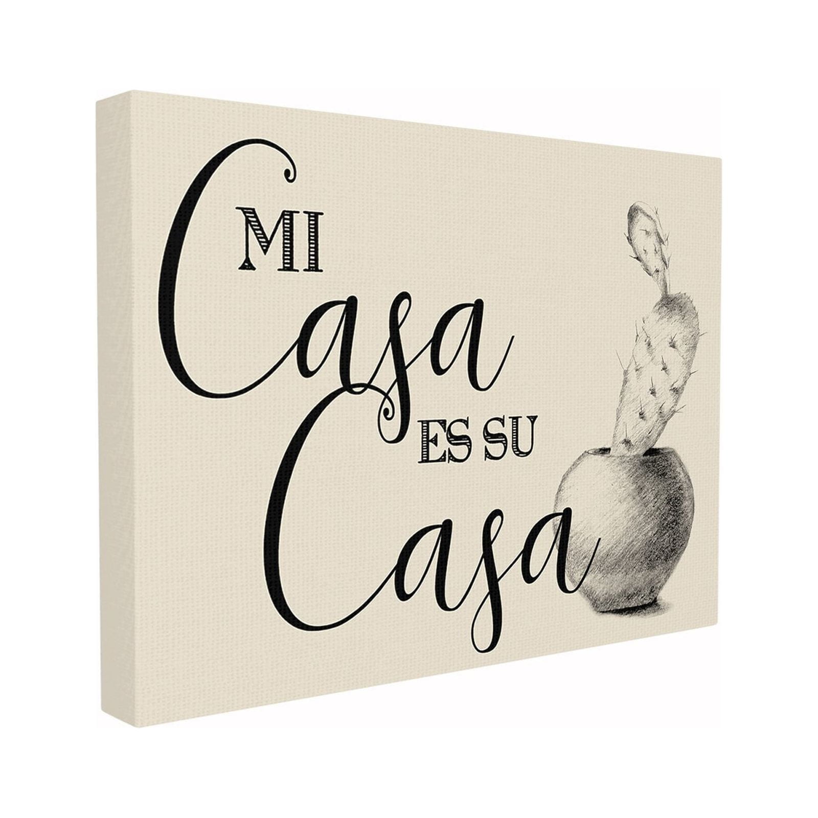 The Stupell Home Decor Collection Mi Casa es Su Casa Tan Spanish Cactus Drawing Stretched Canvas Wall Art, 16 x 1.5 x 20
