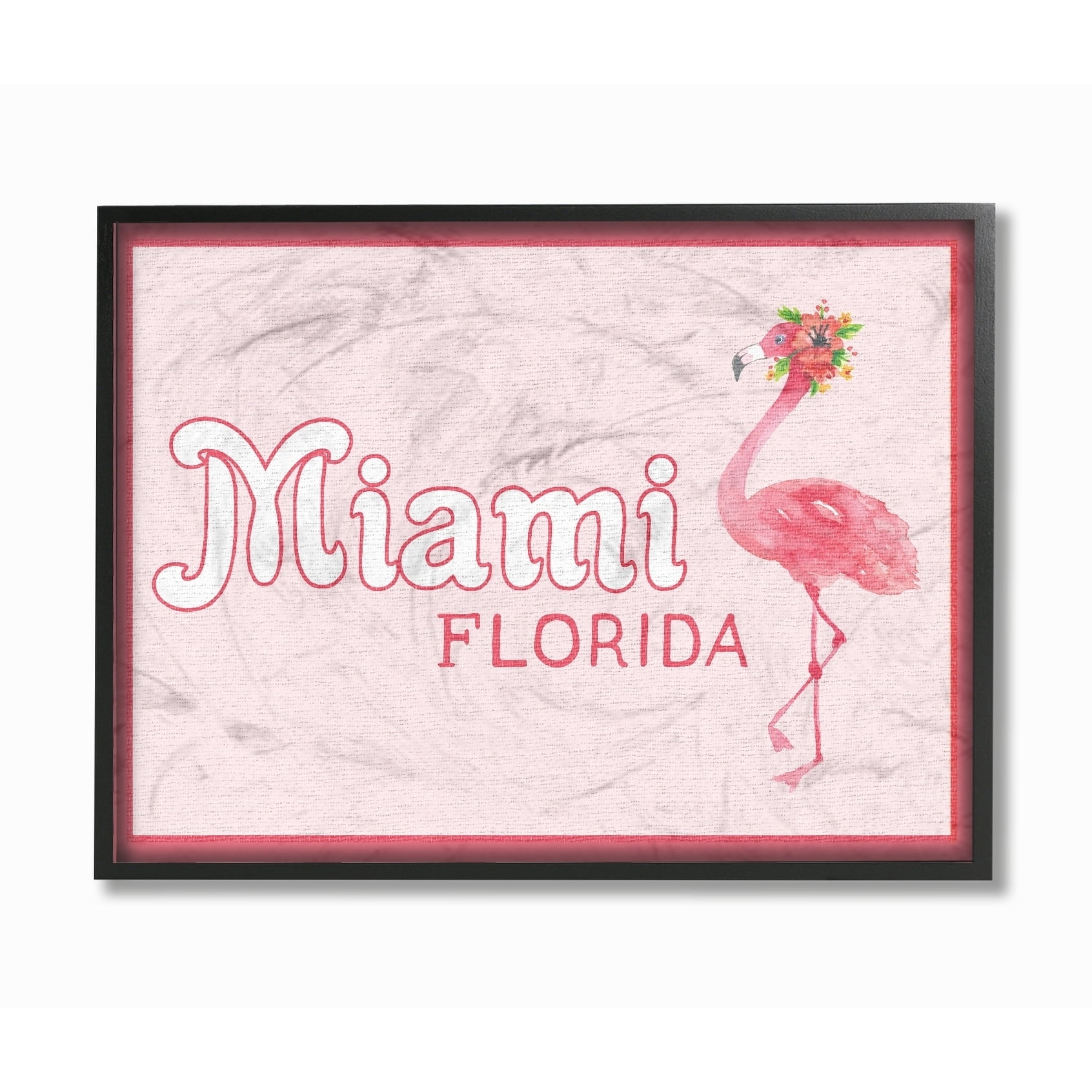 Stupell Miami Florida Flamingo Framed Giclee Texture Art 11 x 14