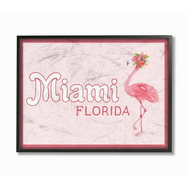 Stupell Miami Florida Flamingo Framed Giclee Texture Art 16 x 20