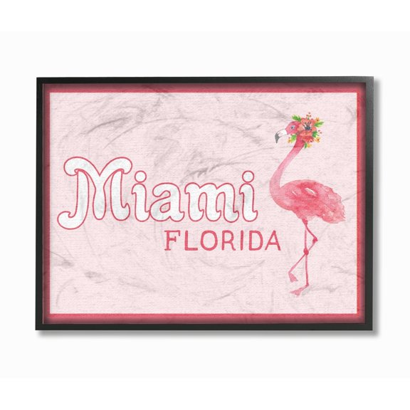 Stupell Miami Florida Flamingo Framed Giclee Texture Art 16 x 20