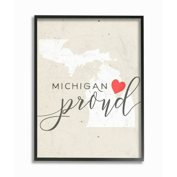 The Stupell Home Decor Collection Michigan Proud with Heart Framed Giclee Texturized Art