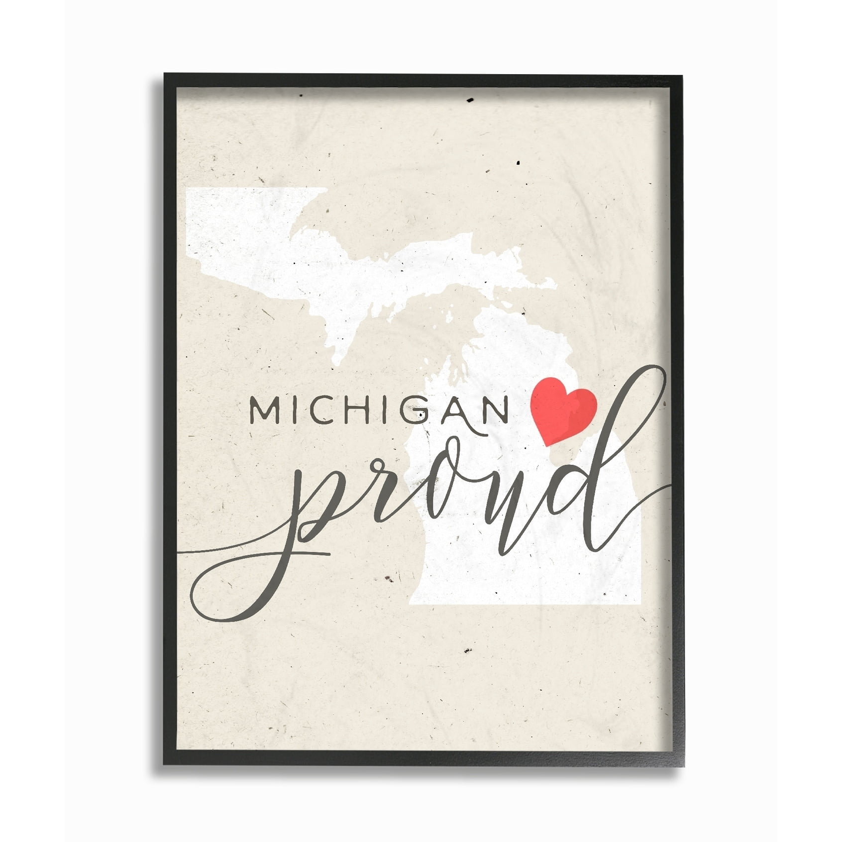 The Stupell Home Decor Collection Michigan Proud with Heart Oversized Framed Giclee Texturized Art