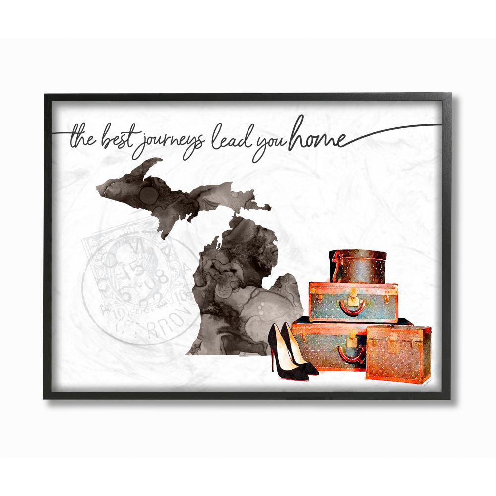 The Stupell Home Decor Collection Michigan State The Best Journeys Lead You Home Fashion Shoes and Luggage Illustration Framed Giclee Texturized Art