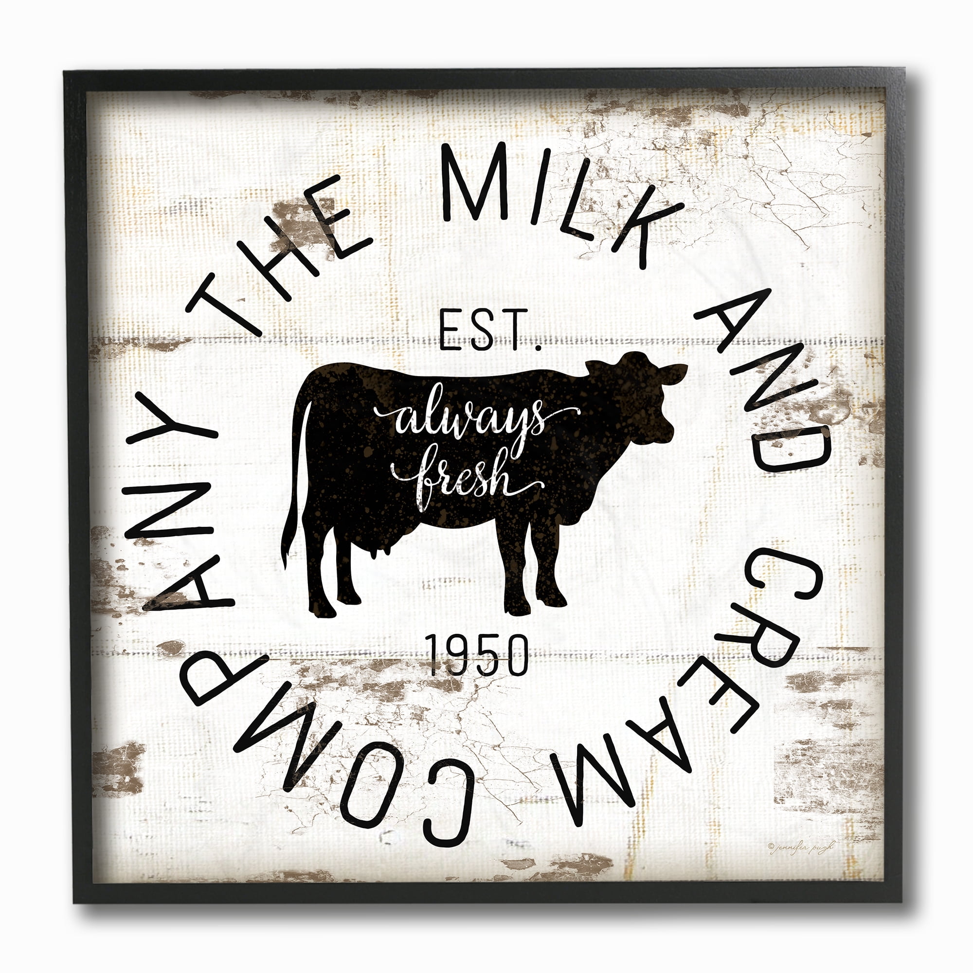 The Stupell Home Decor Collection Milk and Cream Company Vintage Sign Framed Giclee Texturized Art, 12 x 1.5 x 12