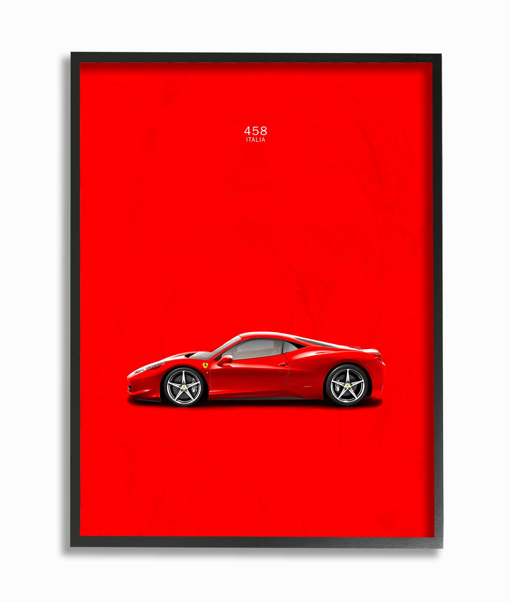 The Stupell Home Decor Collection Minimal Bright Bold and Shiny 458 Italia Red Car Poster Framed Giclee Texturized Art, 11 x 1.5 x 14