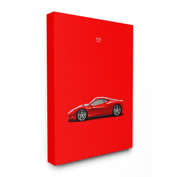 The Stupell Home Decor Collection Minimal Bright Bold and Shiny 458 Italia Red Car Poster XXL Stretched Canvas Wall Art, 30 x 1.5 x 40