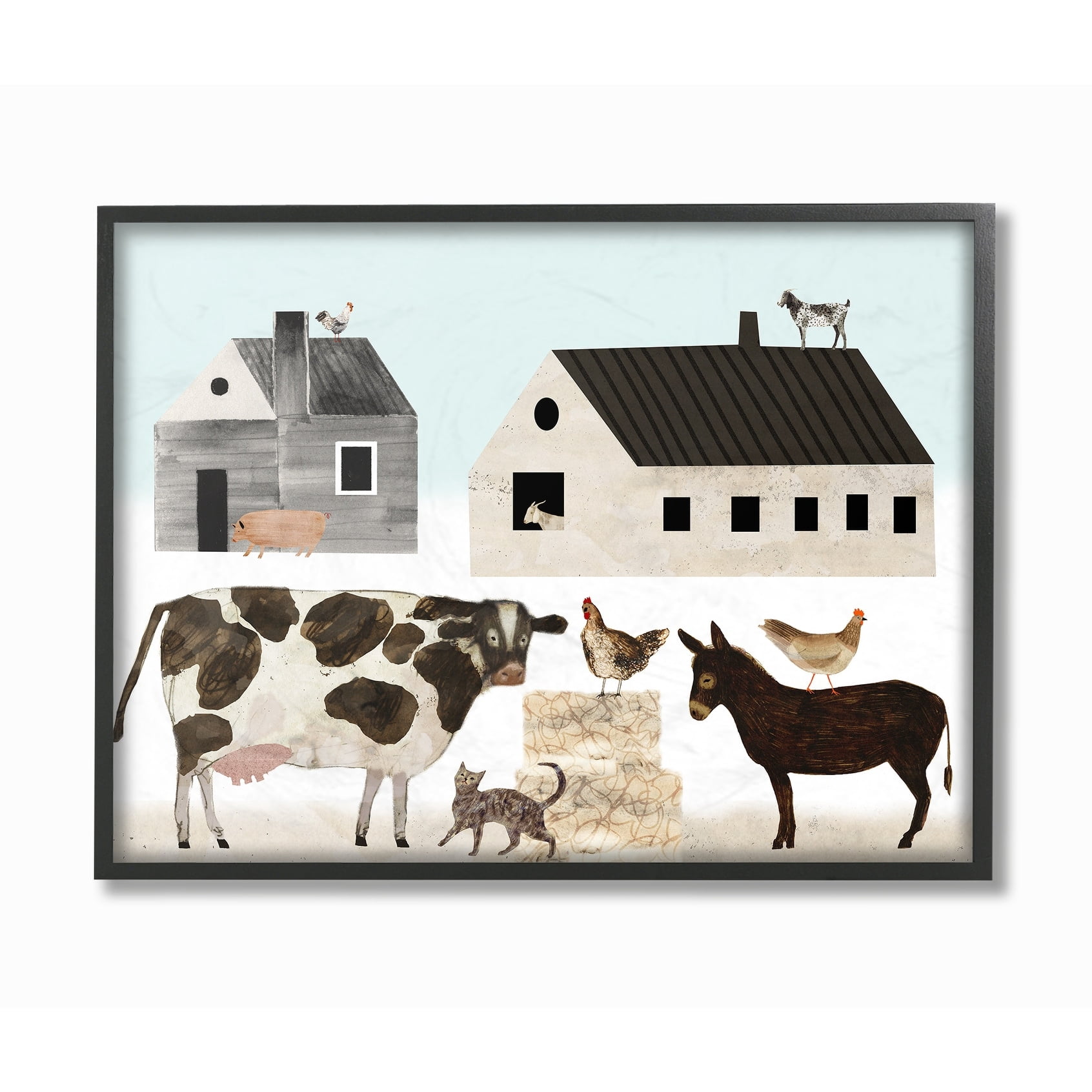 The Stupell Home Decor Collection Minimal Farm Animals Barn and Home Framed Giclee Texturized Art, 11 x 1.5 x 14, Proudly Made in USA