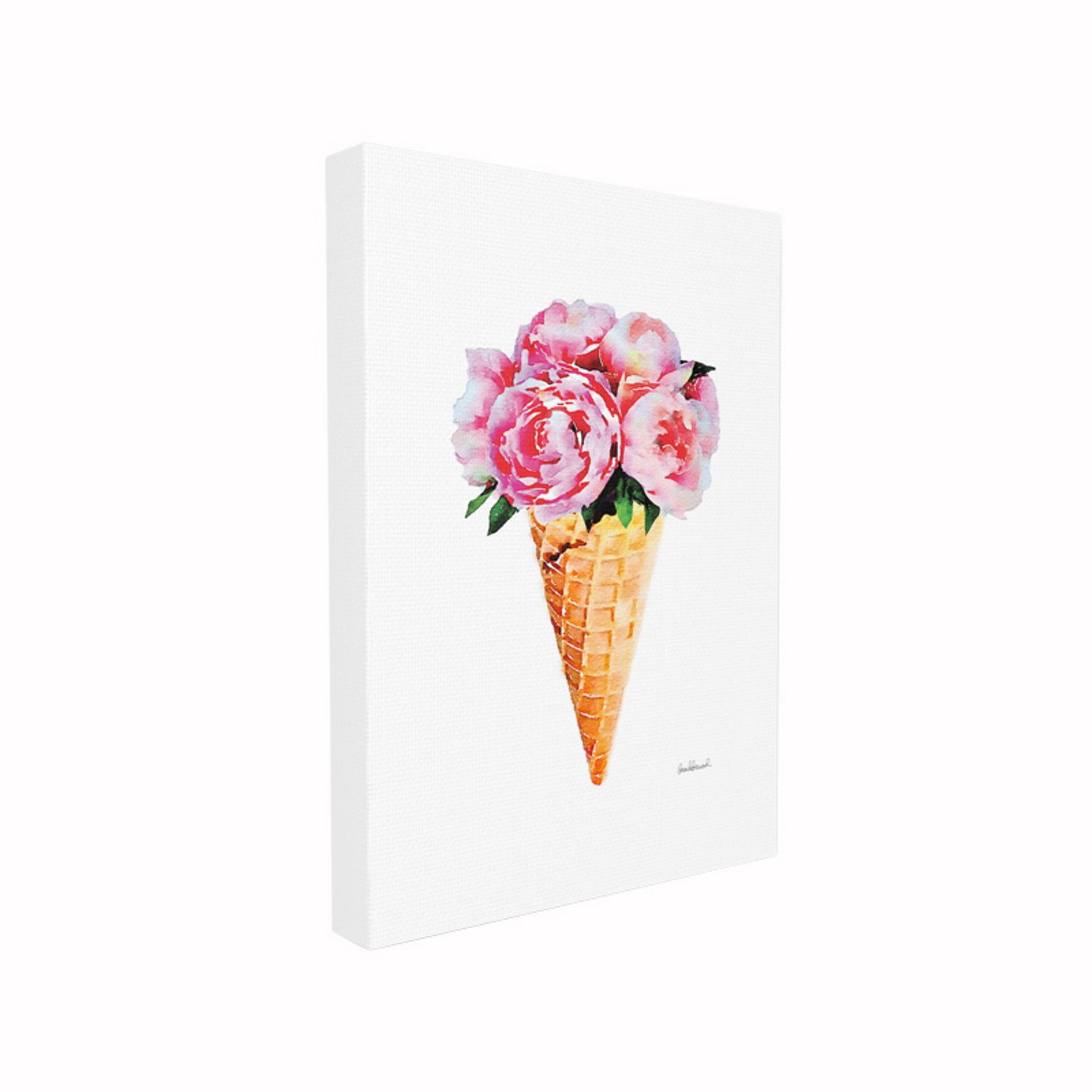 The Stupell Home Decor Collection Minimal Icecream Cone with Pink Peonies XXL Stretched Canvas Wall Art, 30 x 1.5 x 40