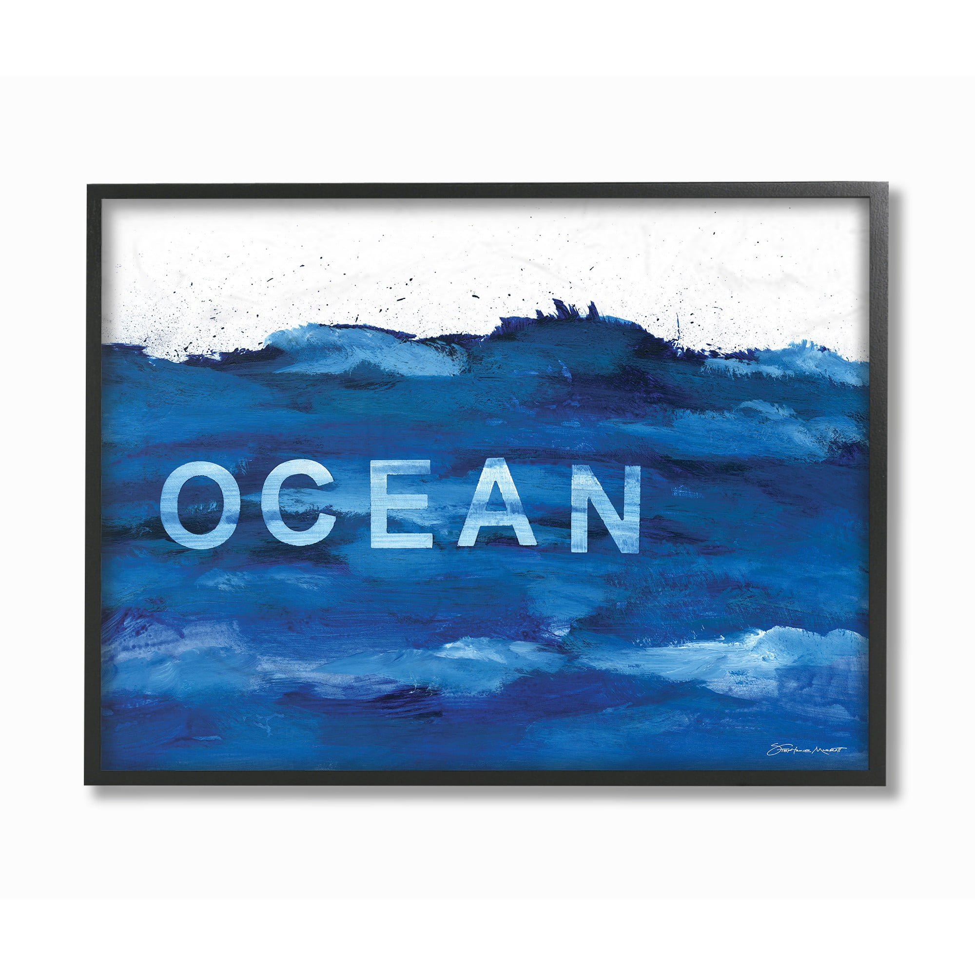 The Stupell Home Decor Collection Minimal Ocean Blue Paint Splash Framed Giclee Texturized Art, 11 x 1.5 x 14