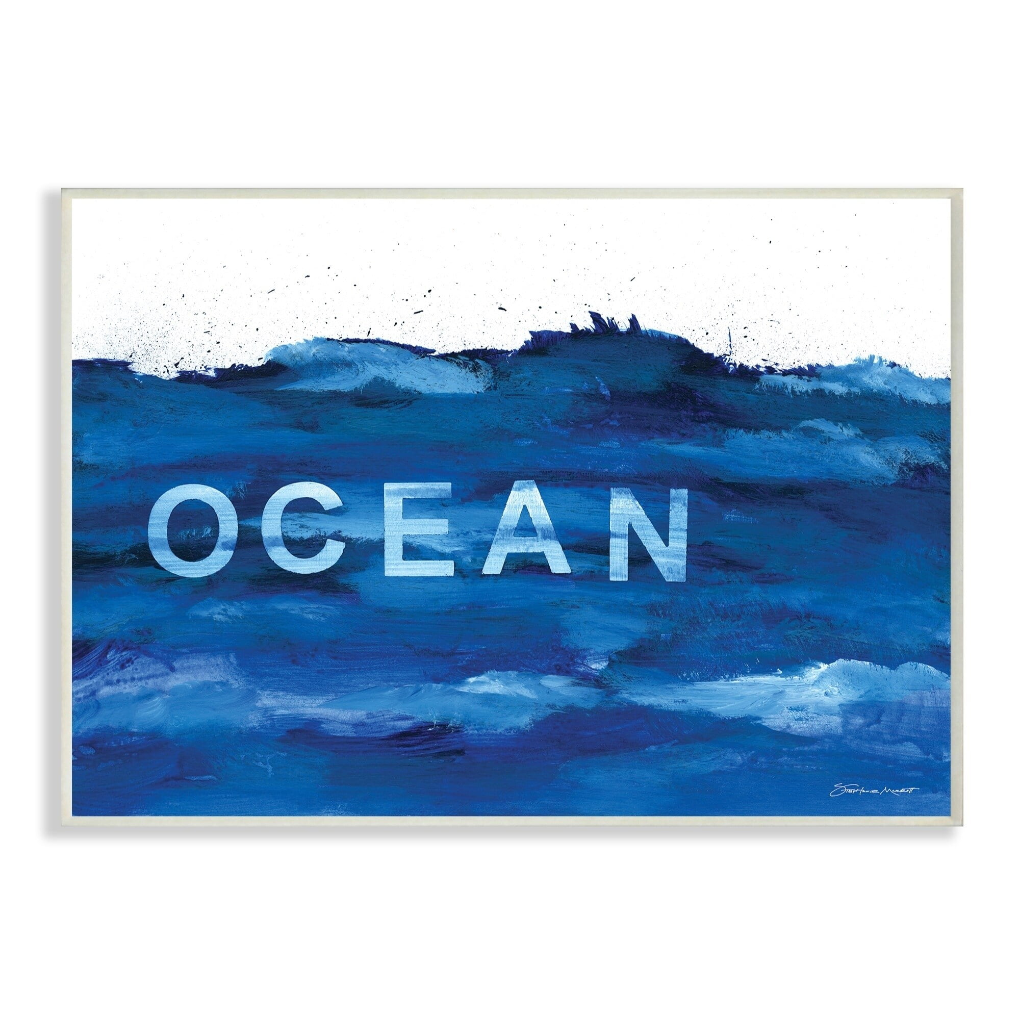The Stupell Home Decor Collection Minimal Ocean Blue Paint Splash Wall Plaque Art, 10 x 0.5 x 15