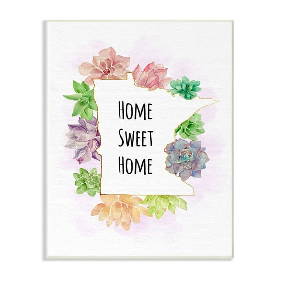 The Stupell Home Decor Collection Minnesota State Home Sweet Home Succulent Watercolor Vignette Wood Wall Art