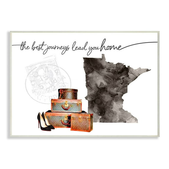The Stupell Home Decor Collection Minnesota State The Best Journeys Lead You Home Fashion Shoes and Luggage Illustration Wood Wall Art