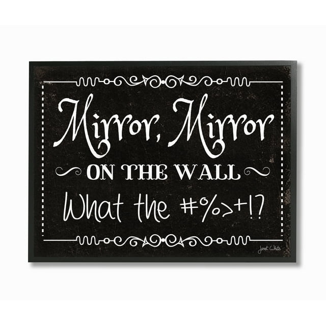 The Stupell Home Decor Collection Mirror Mirror Funny Black and White Typography Framed Giclee Texturized Art, 11 x 1.5 x 14