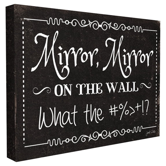 The Stupell Home Decor Collection Mirror Mirror Funny Black and White Typography Oversized Stretched Canvas Wall Art, 24 x 1.5 x 30