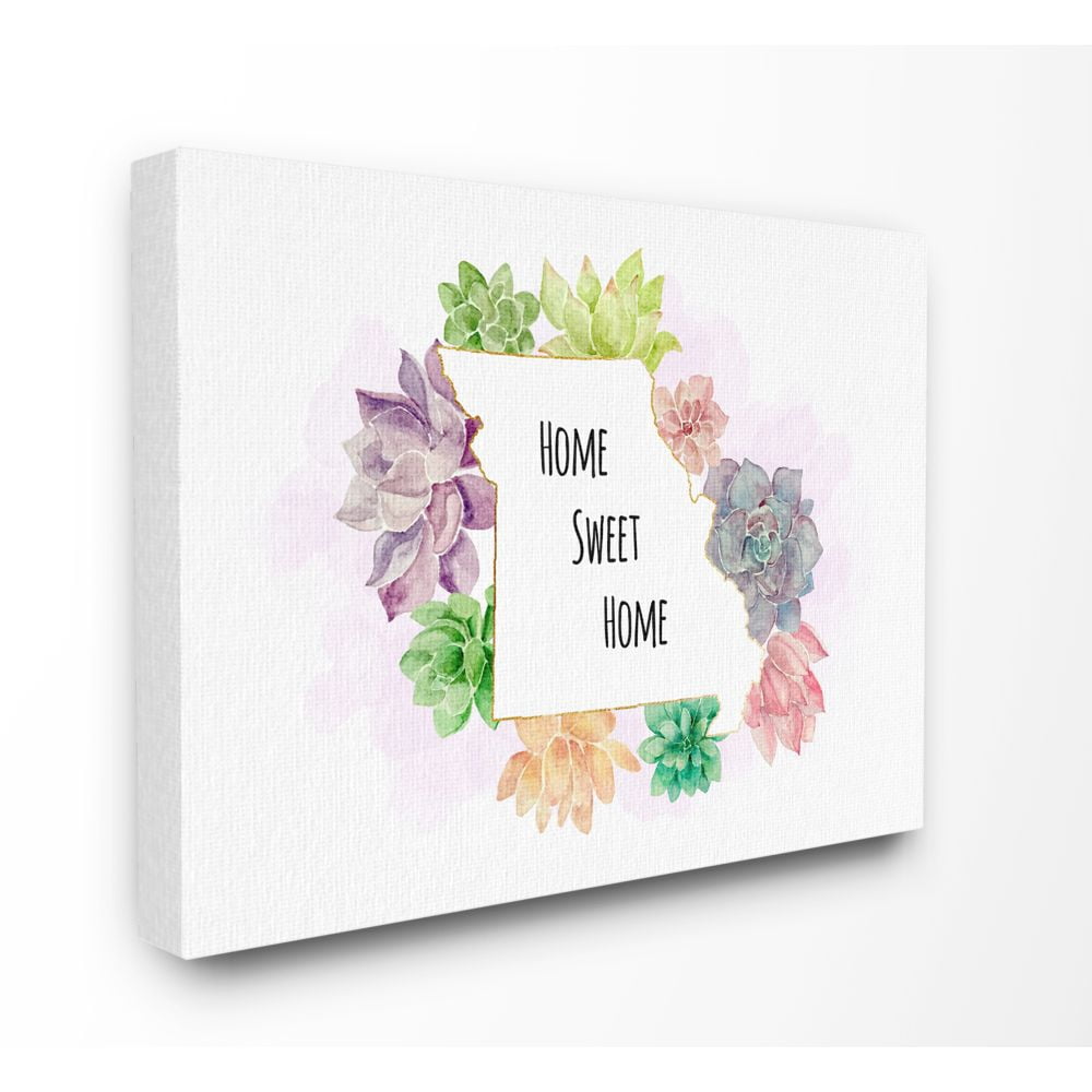 The Stupell Home Decor Collection Missouri State Home Sweet Home Succulent Watercolor Vignette Canvas Wall Art