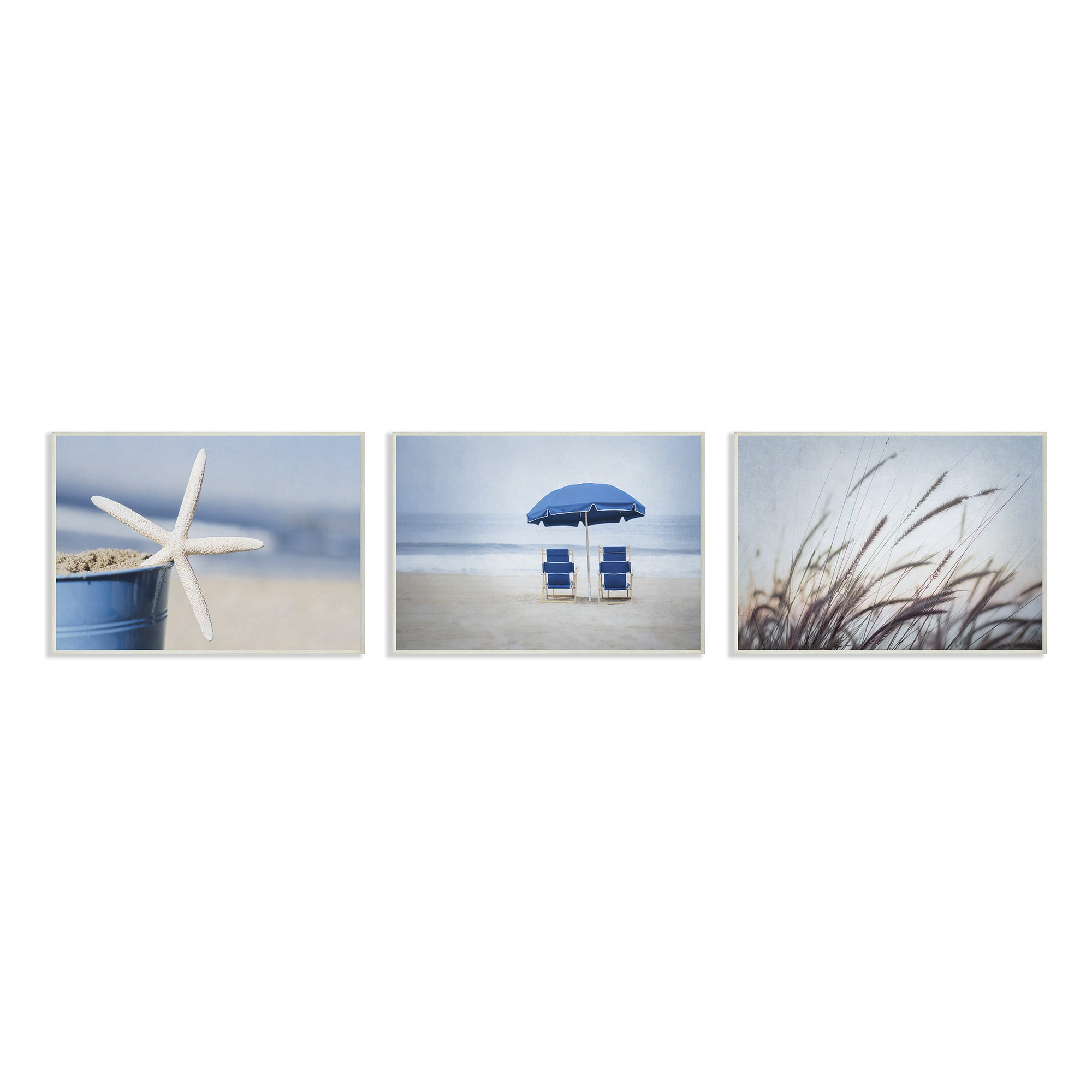 The Stupell Home Decor Collection Misty Morning Starfish Chairs Dunes Photographs 3pc Wall Plaque Art Set, 10 x 0.5 x 15