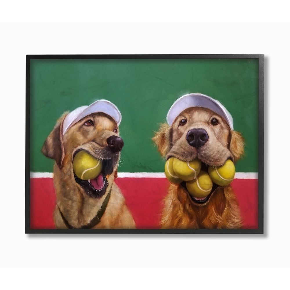 The Stupell Home Decor Collection Mouth Full Tennis Ball Retriever Dogs Painting Framed Giclee Texturized Art, 11 x 14