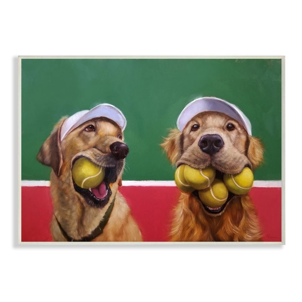 The Stupell Home Decor Collection Mouth Full Tennis Ball Retriever Dogs Painting Wall Plaque Art, 10 x 15