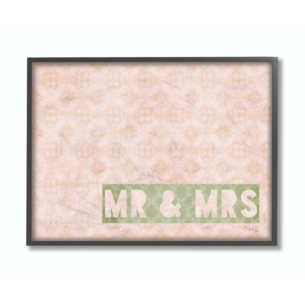 The Stupell Home Decor Collection Mr. and Mrs. Green Stencil on Pink Patterns Framed Giclee Texturized Art
