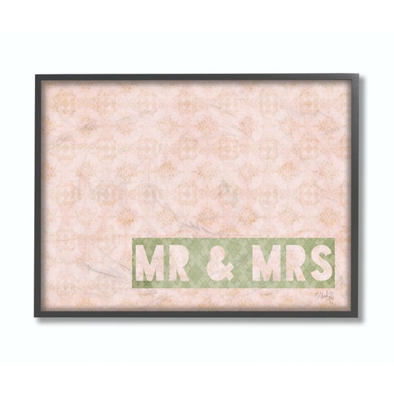 The Stupell Home Decor Collection Mr. and Mrs. Green Stencil on Pink Patterns Framed Giclee Texturized Art