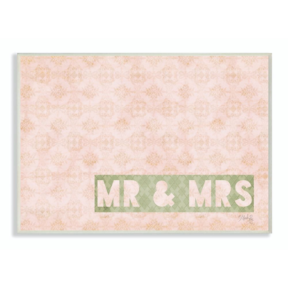 The Stupell Home Decor Collection Mr. and Mrs. Green Stencil on Pink Patterns Wood Wall Art