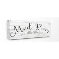 The Stupell Home Decor Collection Mud Room The Dirt Stops Here Typography Black and White Planked Look Canvas Wall Art