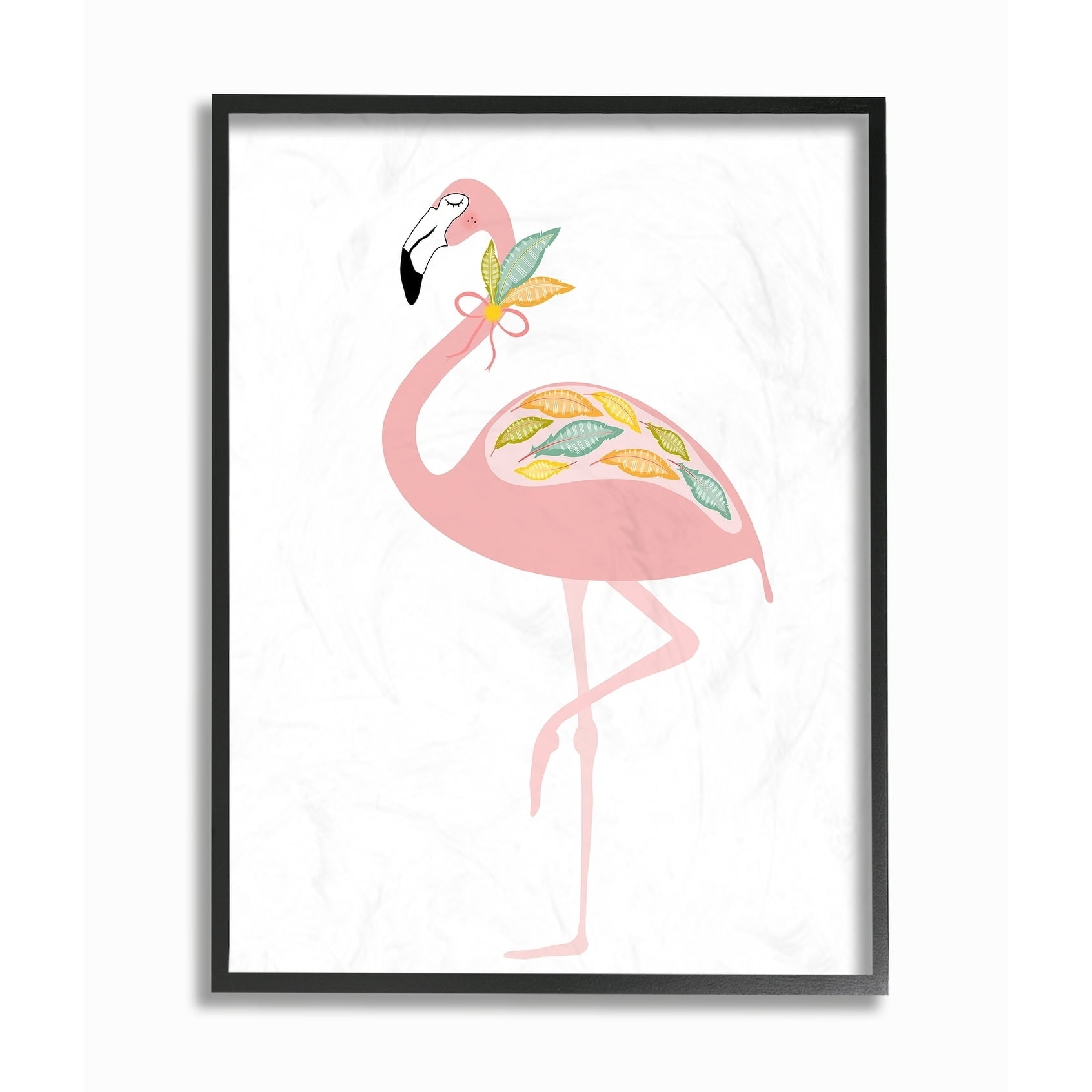 The Stupell Home Decor Collection Multi Colored Feather Flamingo Framed Giclee Texturized Art, 11 x 1.5 x 14