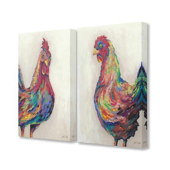The Stupell Home Decor Collection Multicolored Rainbow Feathered Rooster Painting Duo 2pc Stretched Canvas Wall Art Set, 16 x 1.5 x 20