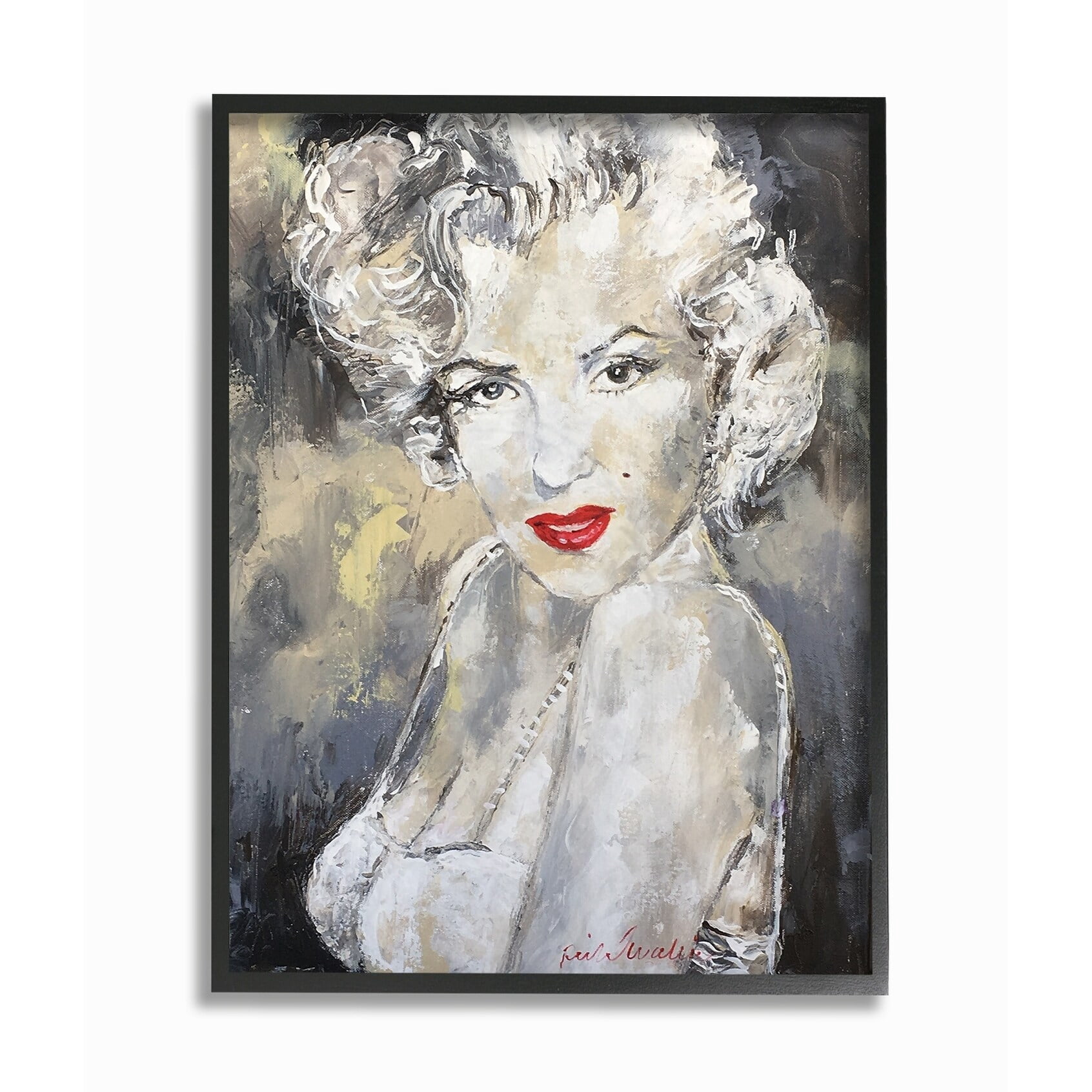The Stupell Home Decor Collection Munroe Black and White with Red Lipstick Portrait Painting Framed Giclee Texturized Art, 11 x 1.5 x 14