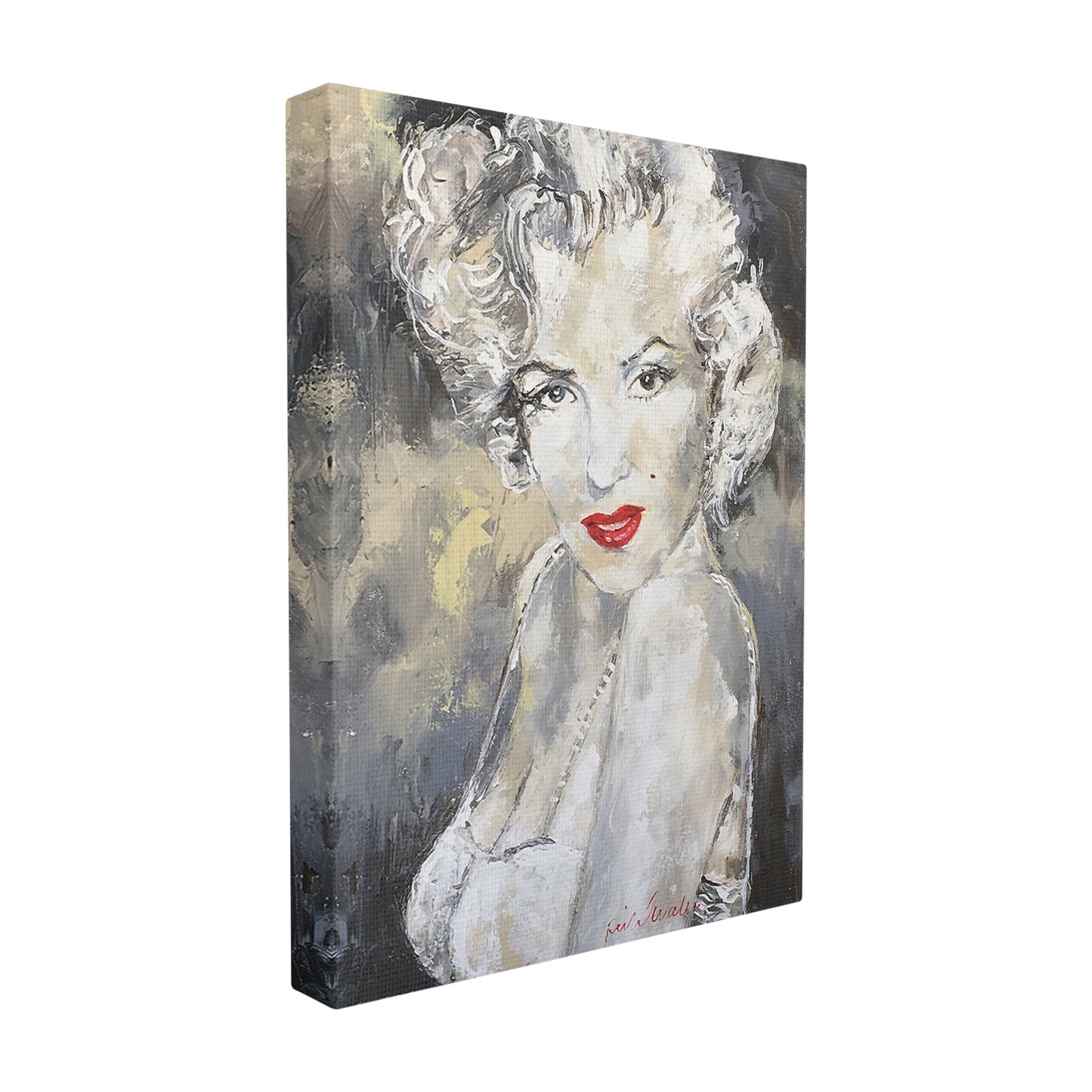 The Stupell Home Decor Collection Munroe Black and White with Red Lipstick Portrait Painting Oversized Stretched Canvas Wall Art, 24 x 1.5 x 30