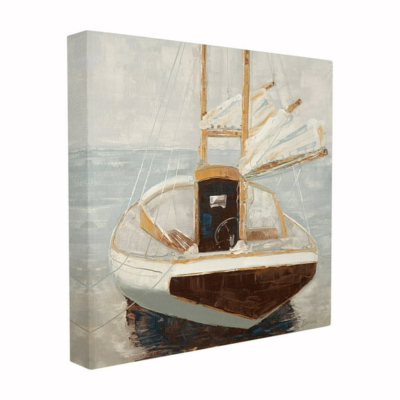 The Stupell Home Decor Collection Muted Neutral Sailboat at Port on a Calm Sea Painting Stretched Canvas Wall Art, 17 x 1.5 x 17