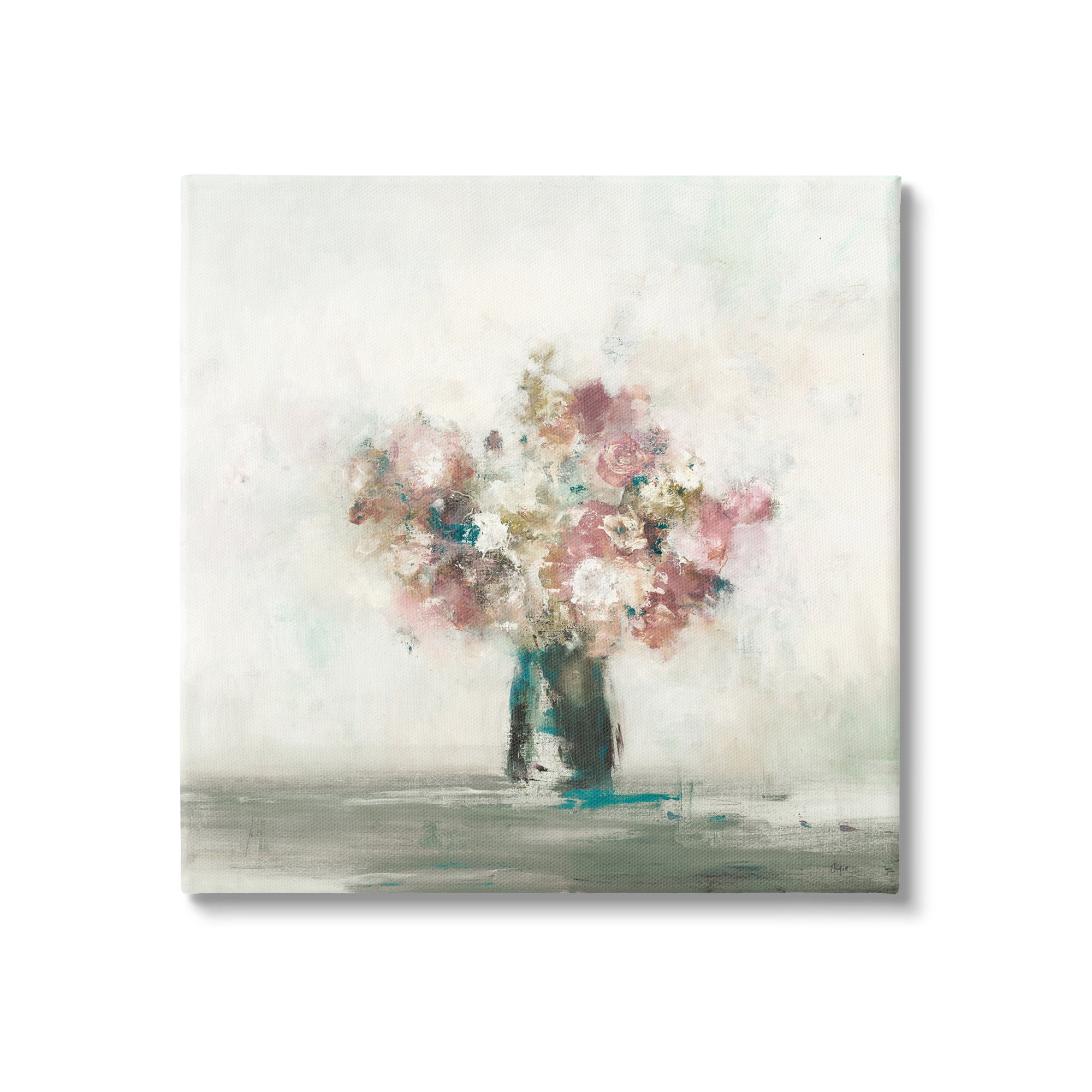 Stupell Industries Muted Subtle Pink Flowers in a Vase Painting Floral & Botanical Painting Wrapped Canvas Canvas Art Print Wall Art, 24 x 24