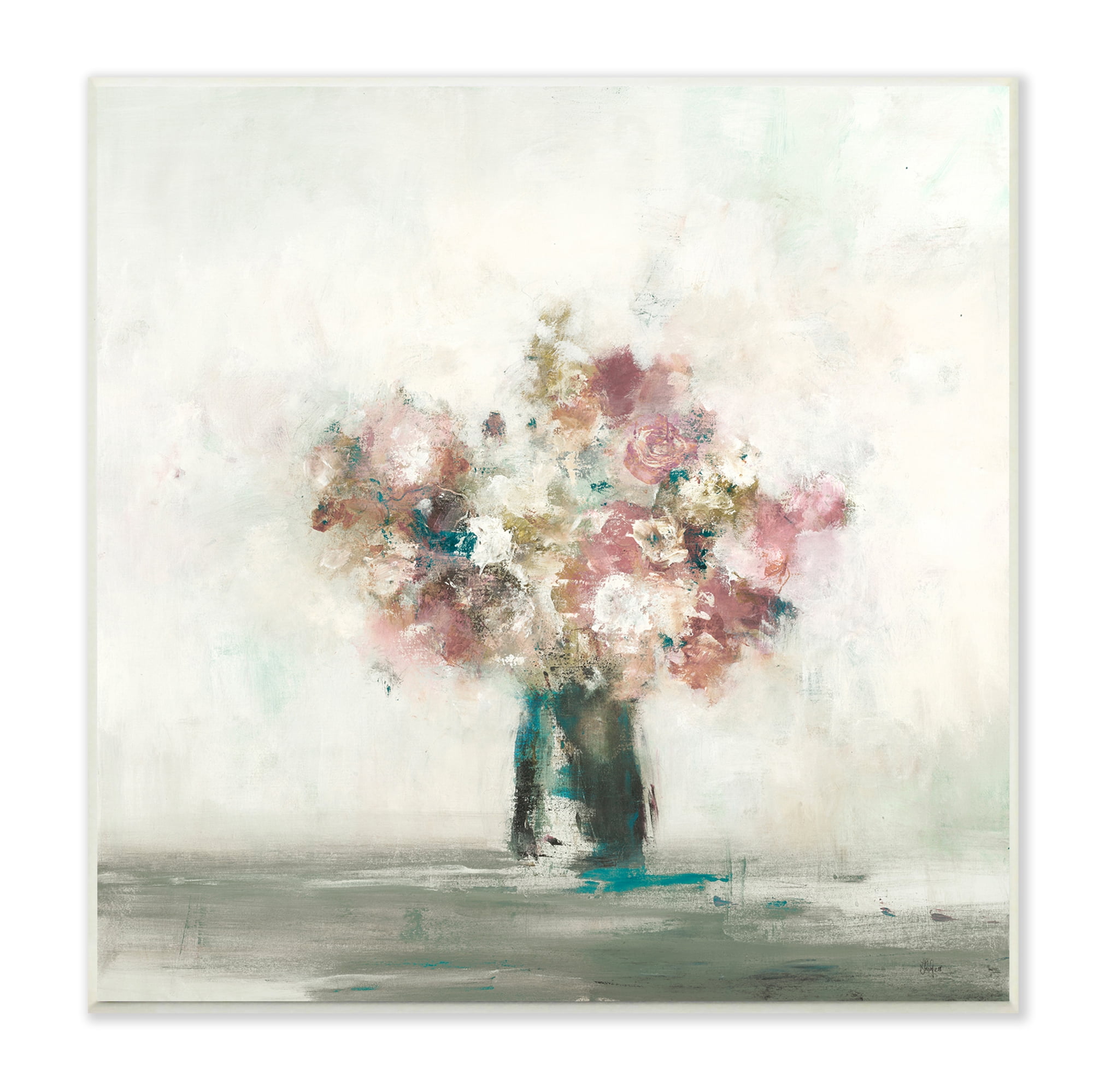 Stupell Industries Muted Subtle Pink Flowers in a Vase Painting Floral & Botanical Painting Unframed Art Print Wall Art, 12 x 12