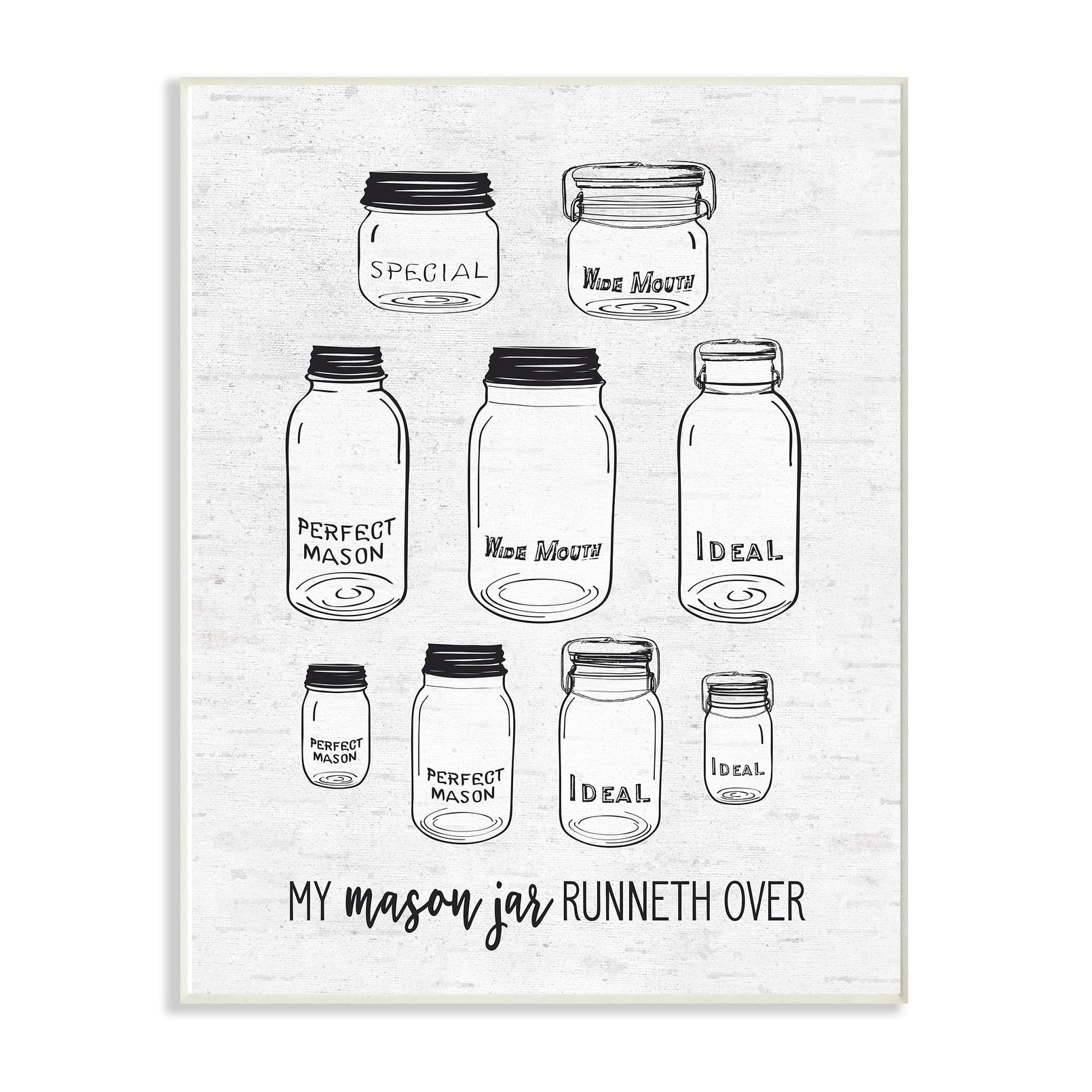 The Stupell Home Decor Collection My Mason Jar Runneth Over Illustrations Subtle Birch Typography Oversized Wall Plaque Art, 12.5 x 0.5 x 18.5