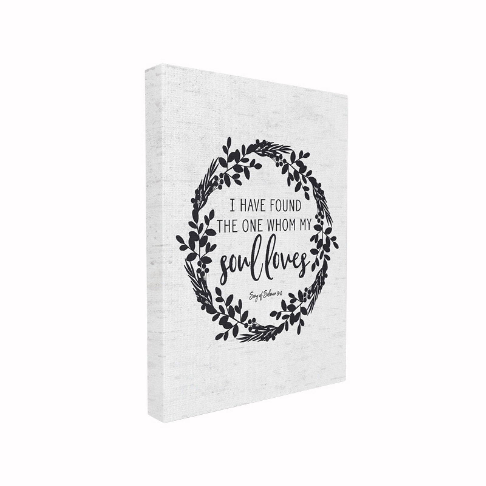 The Stupell Home Decor Collection My Soul Loves Black and White Wreath Subtle Birch Typography Oversized Stretched Canvas Wall Art, 24 x 1.5 x 30