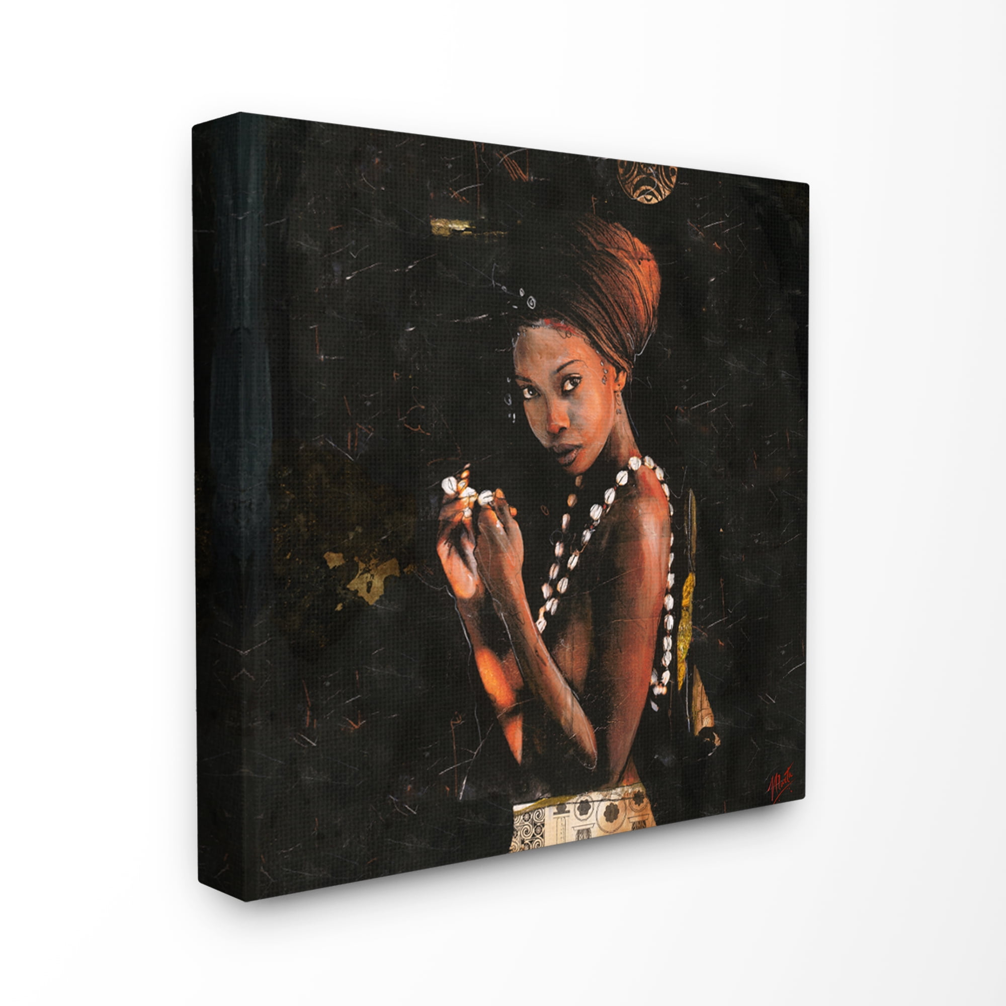 The Stupell Home Decor Collection Natural Beauty Painted Figure with Cowrie Shell Necklace XL Stretched Canvas Wall Art, 30 x 1.5 x 30