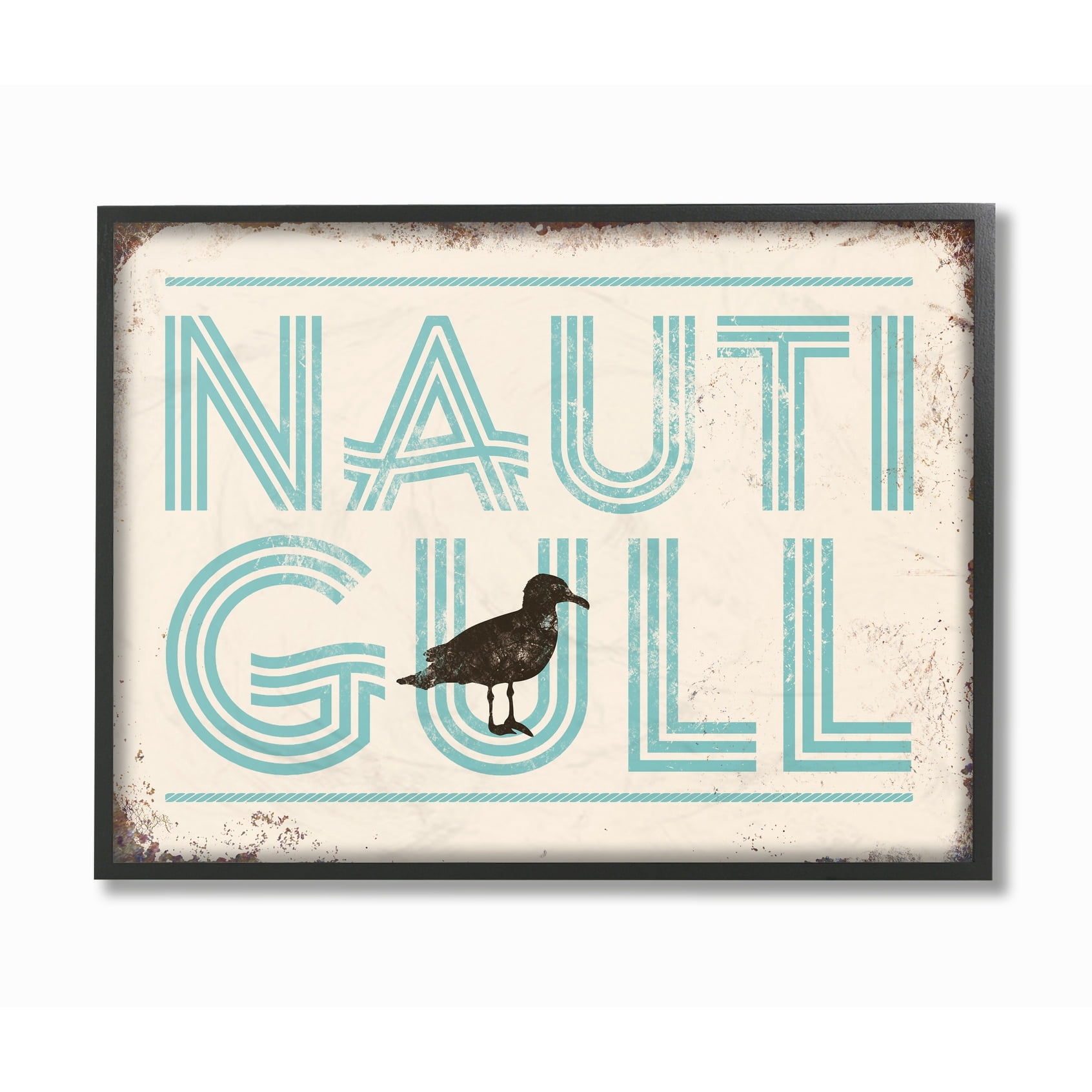 The Stupell Home Decor Collection Nauti Gull Funny Ocean Beach Typography Framed Giclee Texturized Art, 11 x 1.5 x 14