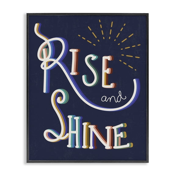 Stupell Industries Contemporary Navy Blue Rise And Shine Colorful Handwritten Script Typography Black Framed Giclee Art, 14 x 11, by Lil' Rue