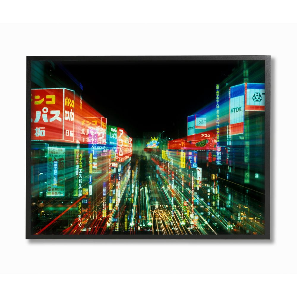 The Stupell Home Decor Collection Neon Lights in Tokyo Japan Framed Giclee Texturized Art