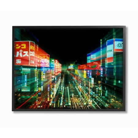 The Stupell Home Decor Collection Neon Lights in Tokyo Japan Framed Giclee Texturized Art